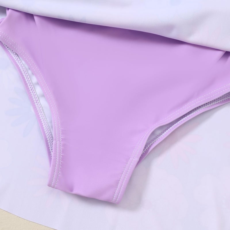 Ghteas One Piece Swimsuit Skirted Girls Lavender Purple Flower Short Sleeve Swimwear 5t 5-6 Years Little Girls - Image 5