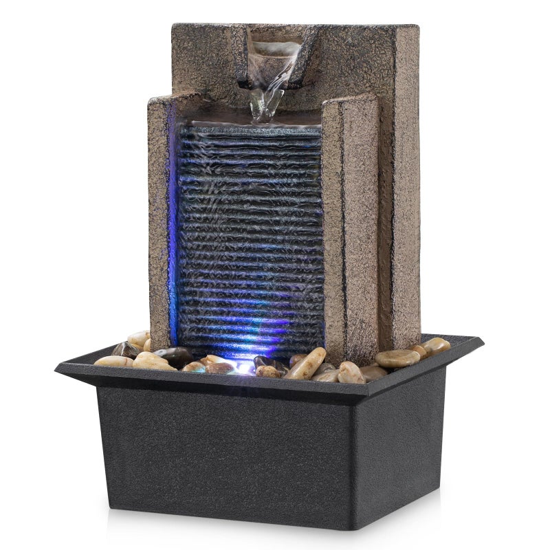 Amootek Tabletop Fountain Relaxing Tabletop Waterfall Fountain with Natural River Rocks & Color-Changing LED Lights - Indoor Zen Office/Home Decor Water Feature, 6.3"x 5.12"x 8.66" - Image 1