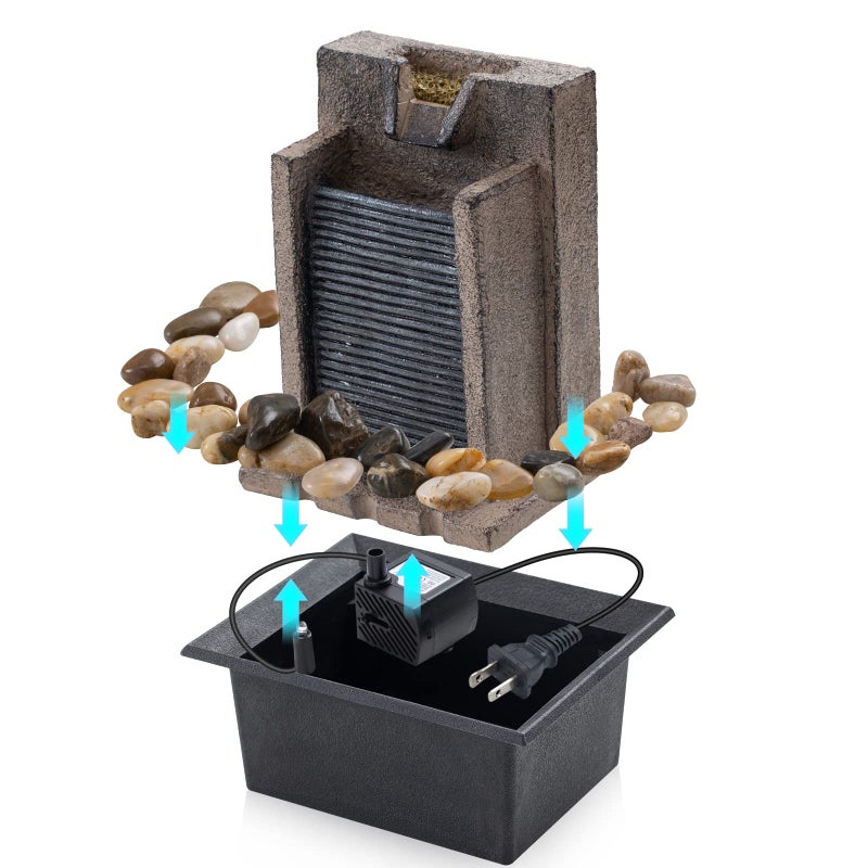 Amootek Tabletop Fountain Relaxing Tabletop Waterfall Fountain with Natural River Rocks & Color-Changing LED Lights - Indoor Zen Office/Home Decor Water Feature, 6.3"x 5.12"x 8.66" - Image 4