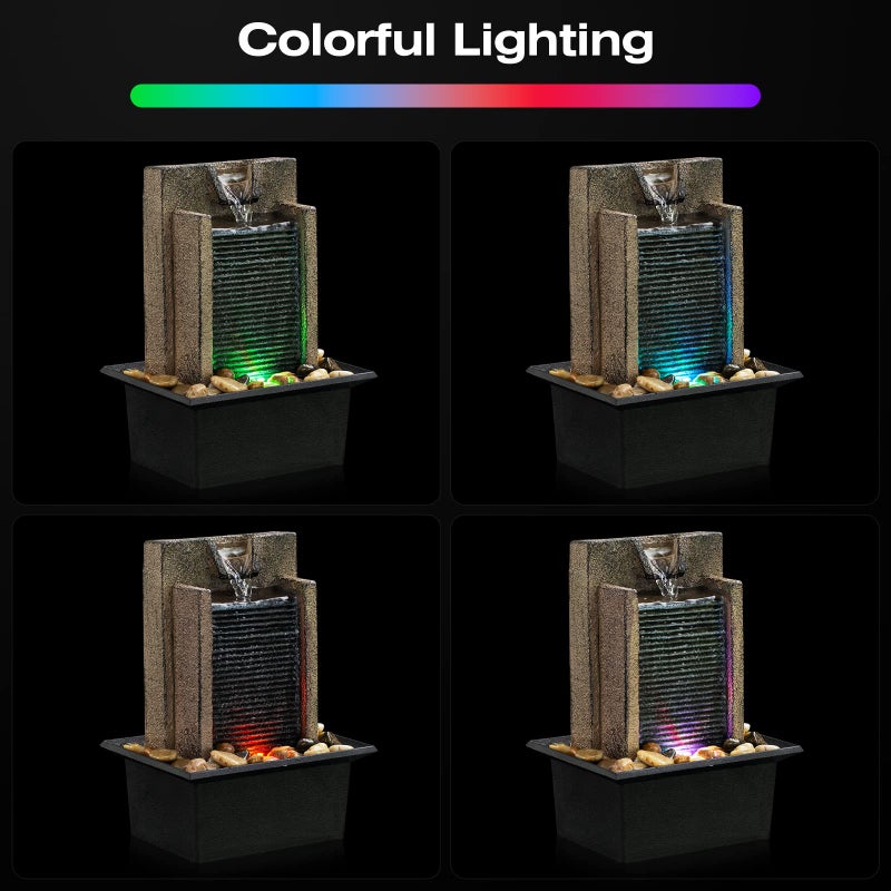 Amootek Tabletop Fountain Relaxing Tabletop Waterfall Fountain with Natural River Rocks & Color-Changing LED Lights - Indoor Zen Office/Home Decor Water Feature, 6.3"x 5.12"x 8.66" - Image 2