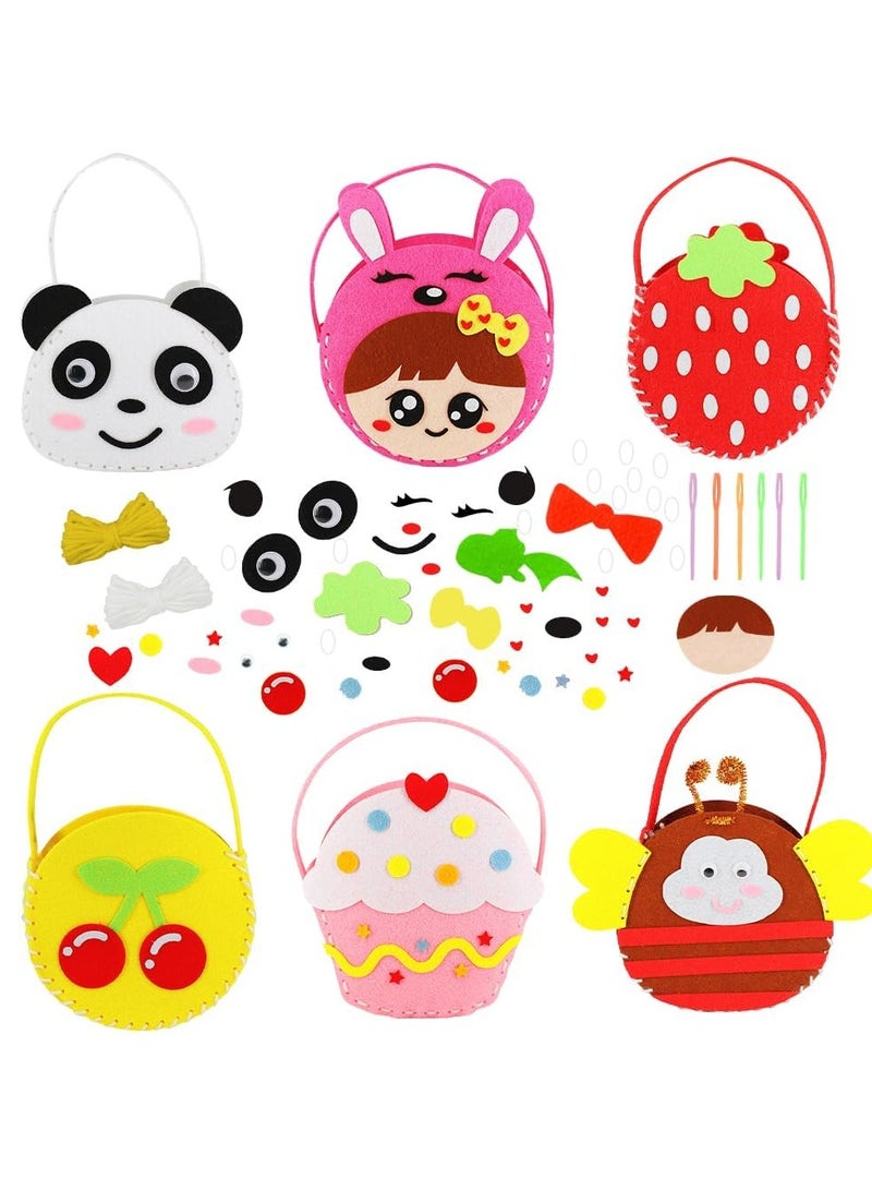6 Pcs Sewing Kit for Kids, Preschool Educational Toys, Girls DIY Sewing Crafts Handbag  with Safety Needle & Harmless Felt, Toddler Arts and Crafts for Kids  - Image 1
