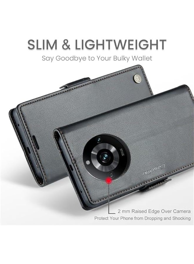 حافظة جلدية قوية ومتينة لهاتف أوبو ريلمي 11 برو \/ أوبو ريلمي 11 برو بلس مع حماية RFID وحامل بطاقات وغطاء مغناطيسي وقابلة للطي ومثبتة بمغناطيس (أسود) - Image 3