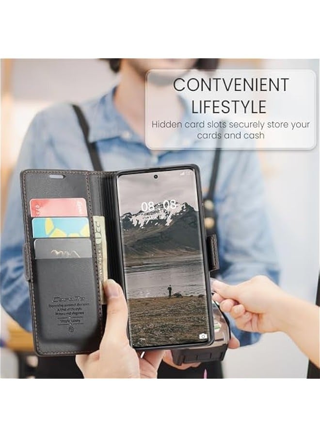 حافظة جلدية قوية ومتينة لهاتف أوبو ريلمي 11 برو \/ أوبو ريلمي 11 برو بلس مع حماية RFID وحامل بطاقات وغطاء مغناطيسي وقابلة للطي ومثبتة بمغناطيس (أسود) - Image 5