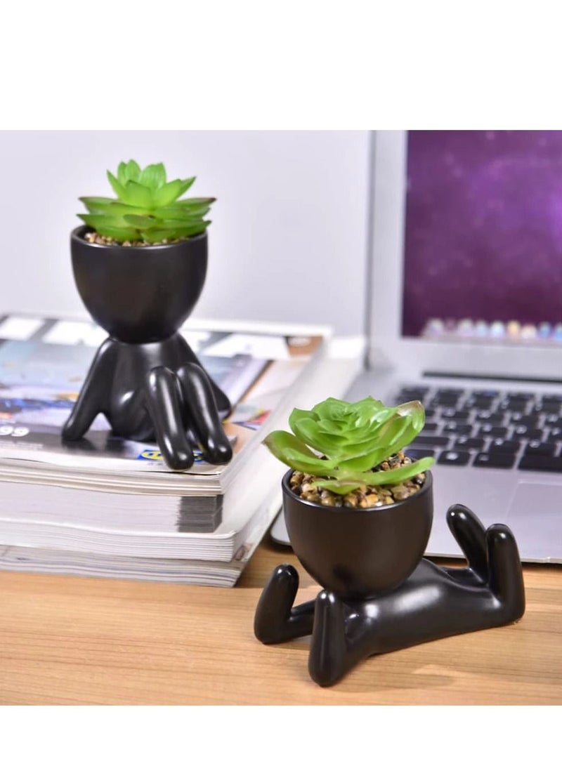 Creative Cute Plastic Flower Pot Succulent Planter Crafts Imitation Humanoid Vase Mini Pot 4 Piece Random Design - Image 3