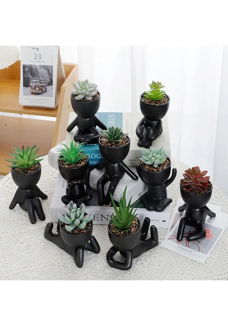 Creative Cute Plastic Flower Pot Succulent Planter Crafts Imitation Humanoid Vase Mini Pot 4 Piece Random Design - Image 1