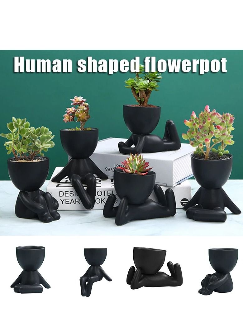 Creative Cute Plastic Flower Pot Succulent Planter Crafts Imitation Humanoid Vase Mini Pot 4 Piece Random Design - Image 2