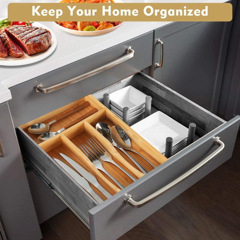 Upassion Bamboo Kitchen Drawer Organizer, 7 Inch Silverware Utensil Holder for Small Drawer, Wood Silverware Organizer for Cutlery - Image 4