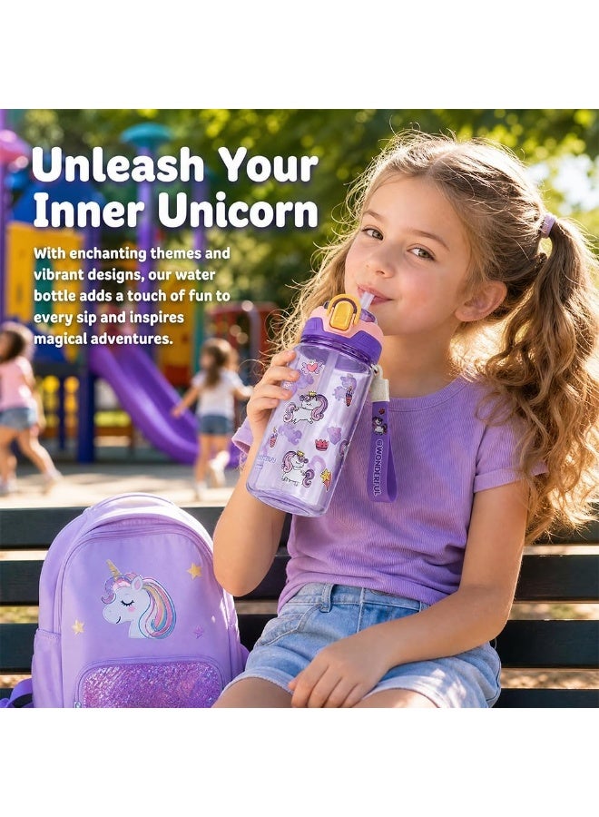 CMGTYYD Kids Water Bottles With Straw,600ml Toddler Drinks Bottle for School,Leakproof Children's Bottle BPA free Sport Bottle for Girls Boys (Purple) - Image 5