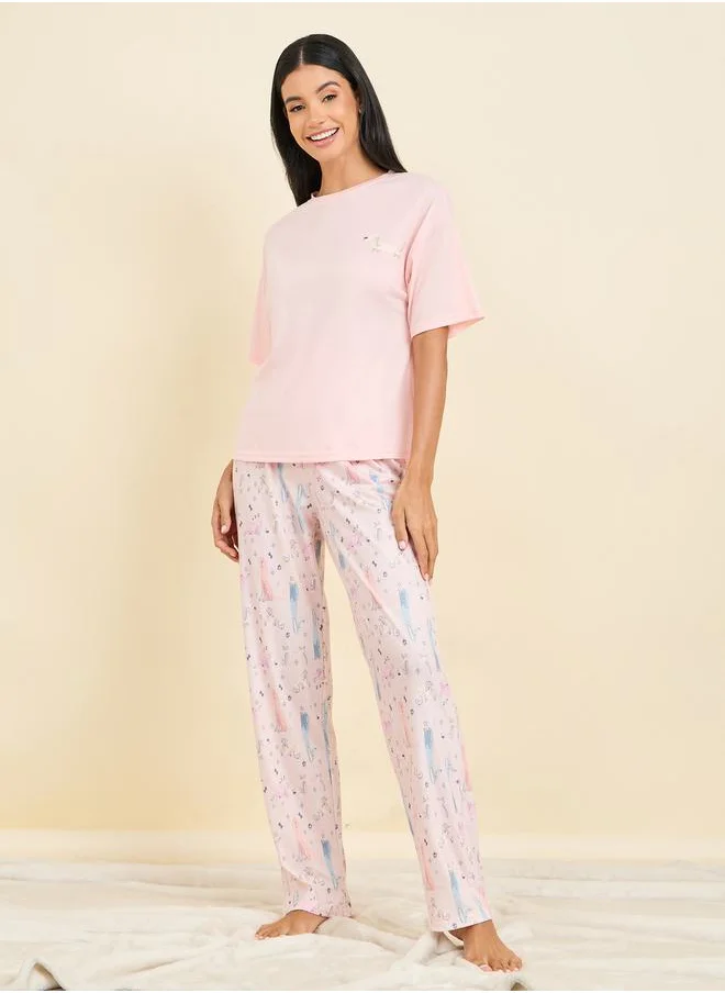 Styli Dog Print T-shirt and Pyjama Set