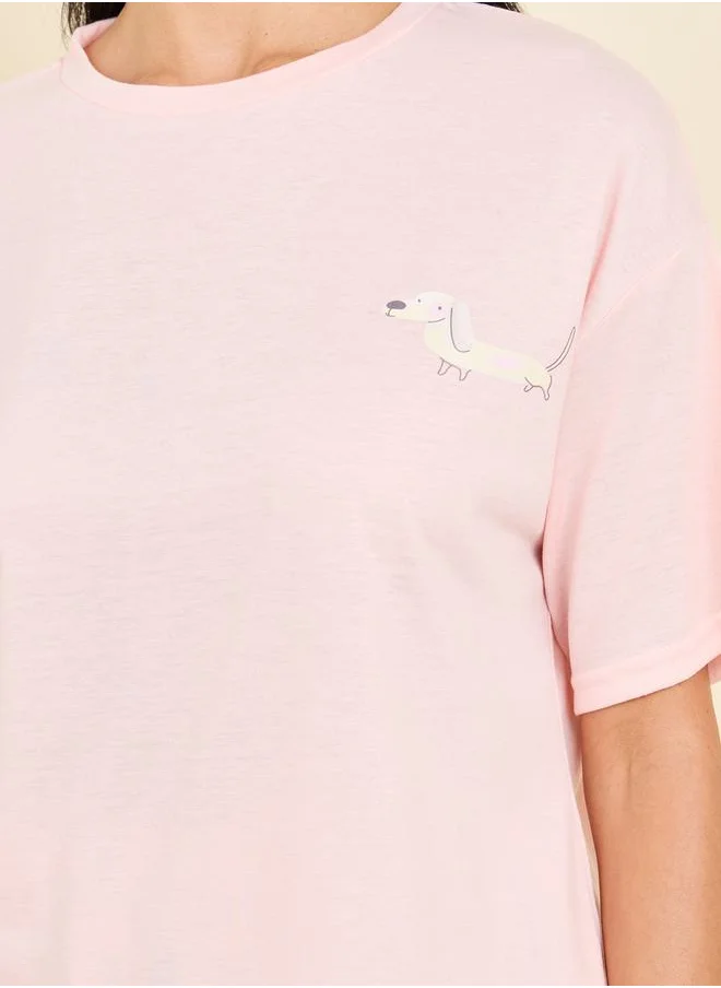 Styli Dog Print T-shirt and Pyjama Set