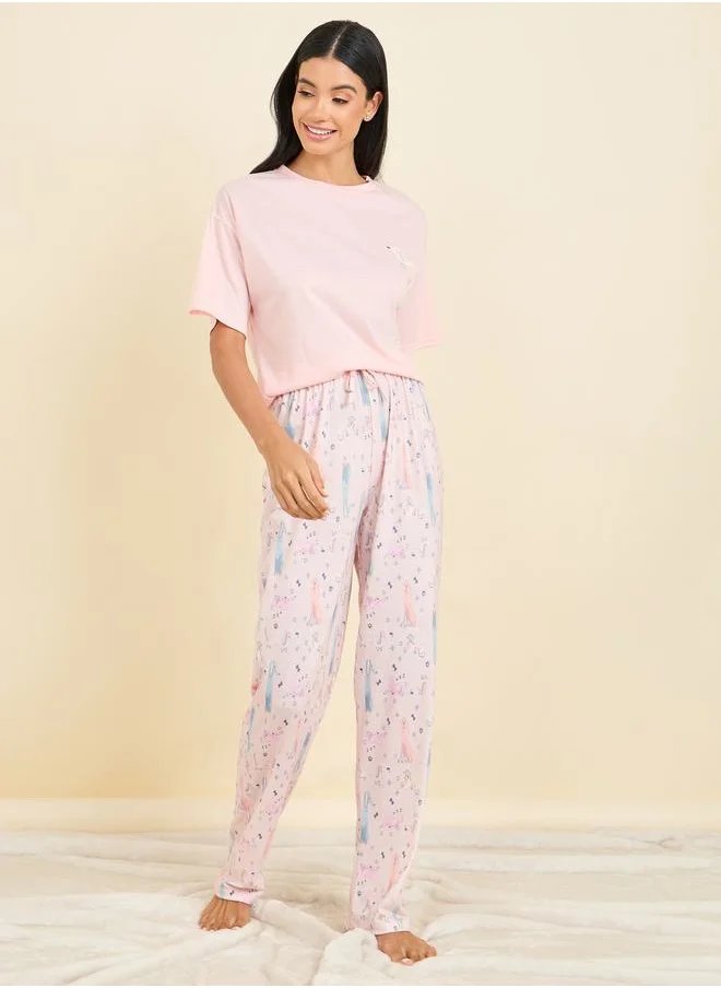 Styli Dog Print T-shirt and Pyjama Set