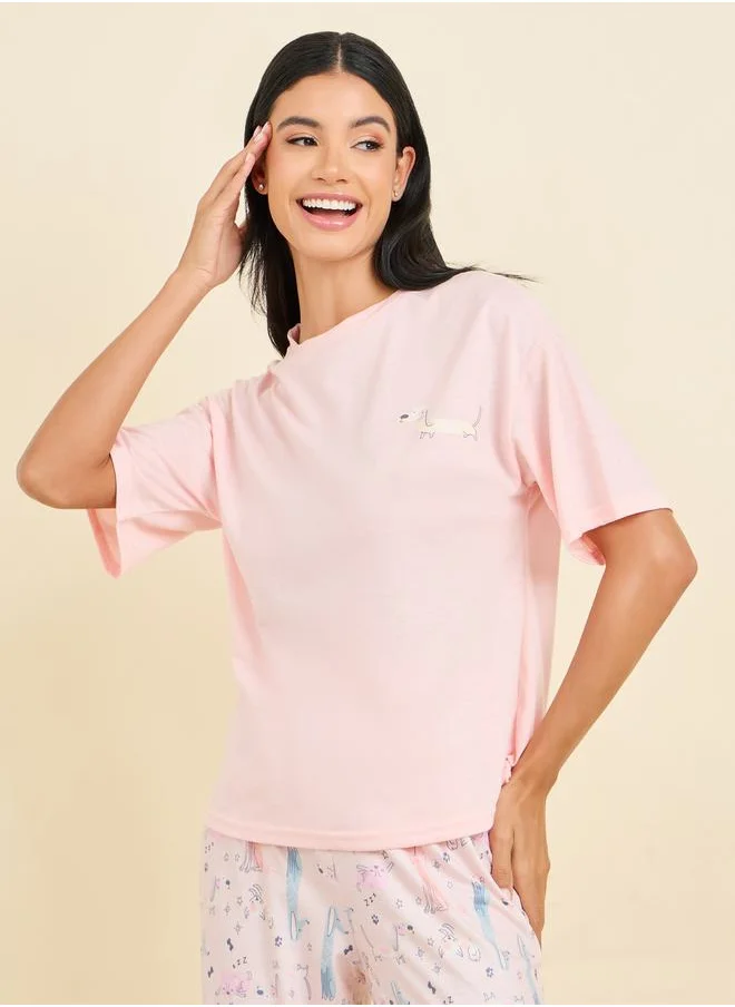 Styli Dog Print T-shirt and Pyjama Set