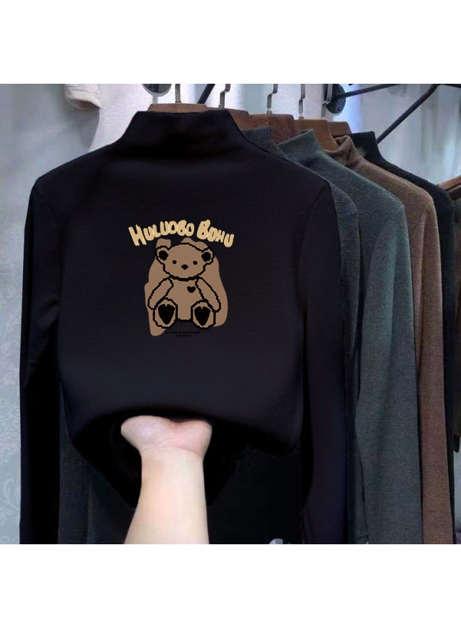 Boys And Girls Half Turtleneck German Velvet Bottoming Shirt Autumn And Winter New Warm Baby Cartoon Printed Long-sleeved T-shirt