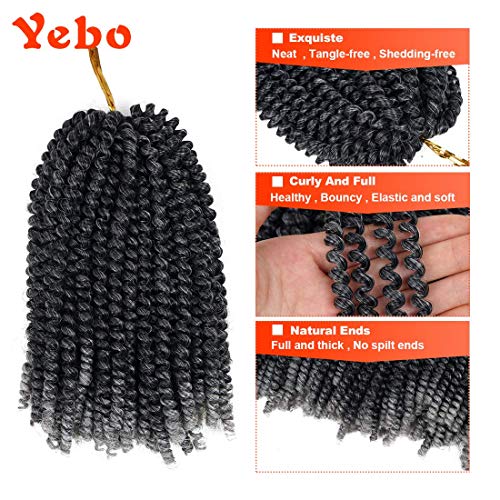 YEBO Spring Twist Hair 8Inches 4 Packs Spring Twists Crochet Braiding Hair Ombre Colors Synthetic Hair Extensions 30 Strands/Pack, 110g/Pack (T1B/GRAY,8Inch) - Image 5