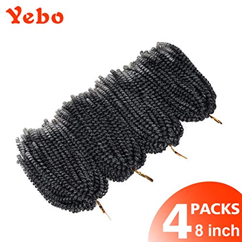 YEBO Spring Twist Hair 8Inches 4 Packs Spring Twists Crochet Braiding Hair Ombre Colors Synthetic Hair Extensions 30 Strands/Pack, 110g/Pack (T1B/GRAY,8Inch) - Image 2