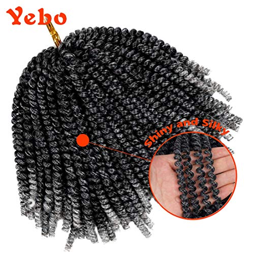 YEBO Spring Twist Hair 8Inches 4 Packs Spring Twists Crochet Braiding Hair Ombre Colors Synthetic Hair Extensions 30 Strands/Pack, 110g/Pack (T1B/GRAY,8Inch) - Image 4
