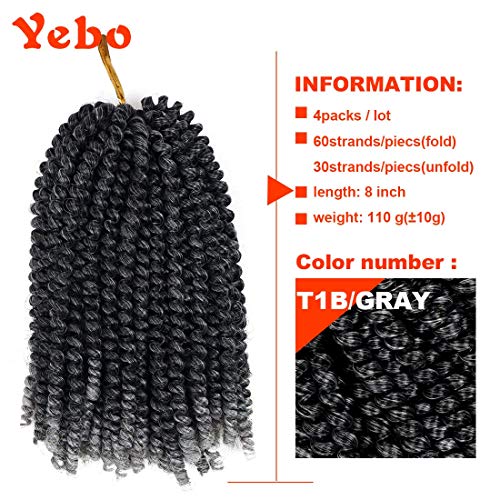 YEBO Spring Twist Hair 8Inches 4 Packs Spring Twists Crochet Braiding Hair Ombre Colors Synthetic Hair Extensions 30 Strands/Pack, 110g/Pack (T1B/GRAY,8Inch) - Image 3