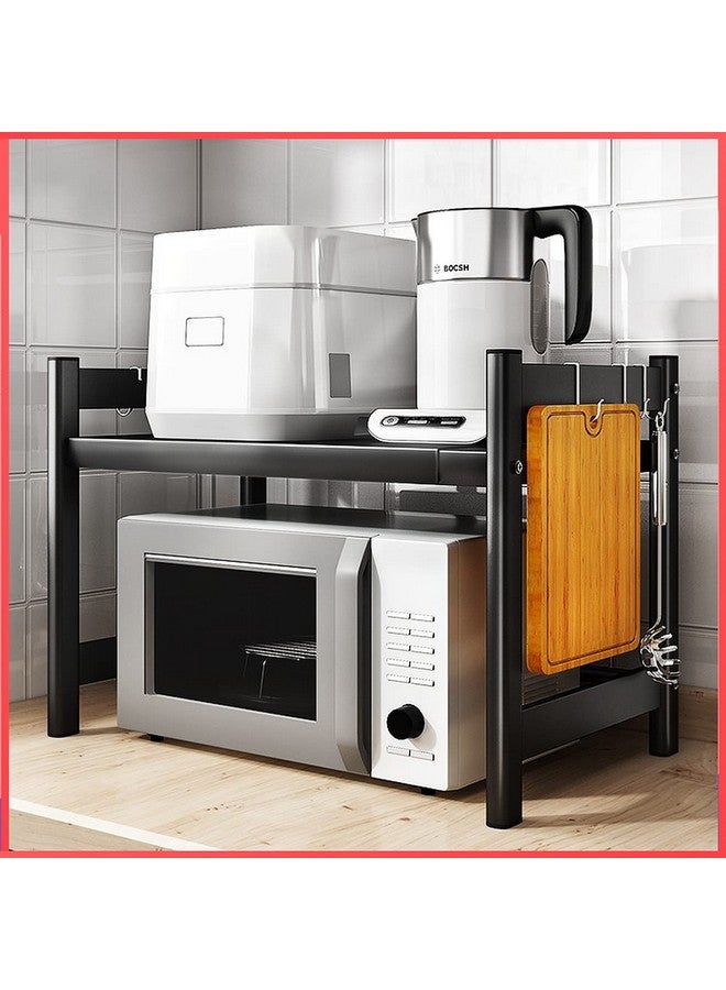 wolpin Microwave Oven Stand Metal Universal for Kitchen Platform 2-Tier Oven Rack Organizer with Hooks (Black, Floor Mount, Tiered Shelf) - Image 1