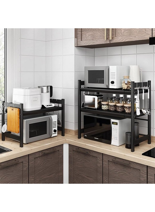 wolpin Microwave Oven Stand Metal Universal for Kitchen Platform 2-Tier Oven Rack Organizer with Hooks (Black, Floor Mount, Tiered Shelf) - Image 4