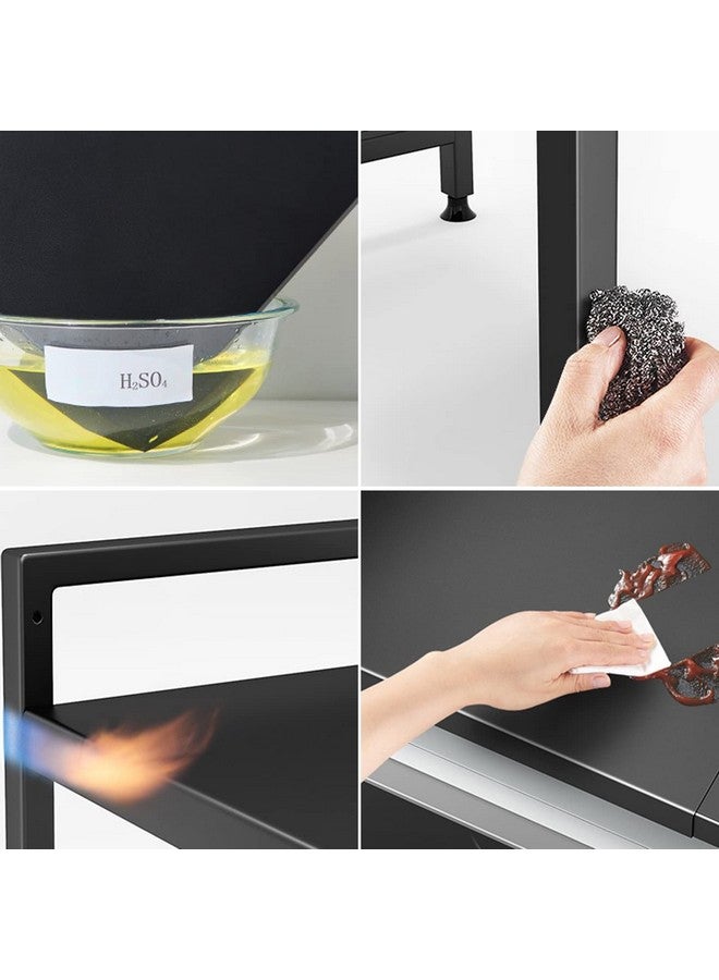 wolpin Microwave Oven Stand Metal Universal for Kitchen Platform 2-Tier Oven Rack Organizer with Hooks (Black, Floor Mount, Tiered Shelf) - Image 5