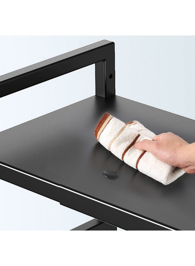 wolpin Microwave Oven Stand Metal Universal for Kitchen Platform 2-Tier Oven Rack Organizer with Hooks (Black, Floor Mount, Tiered Shelf) - Image 3