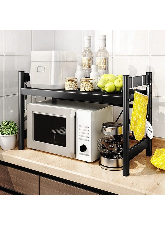 wolpin Microwave Oven Stand Metal Universal for Kitchen Platform 2-Tier Oven Rack Organizer with Hooks (Black, Floor Mount, Tiered Shelf) - Image 2