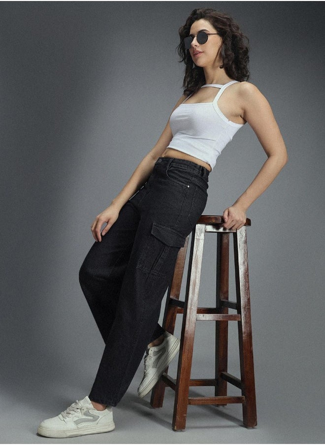 HIGH STAR - Women’s Baggy Black Jeans with Cargo Pocket – Retro and Functional - Image 1
