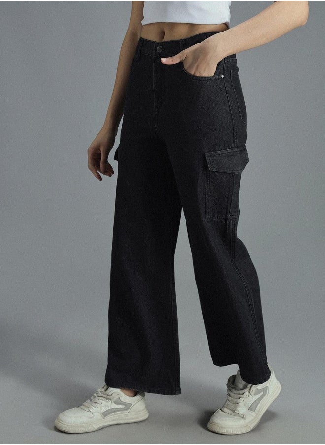 HIGH STAR - Women’s Baggy Black Jeans with Cargo Pocket – Retro and Functional - Image 1