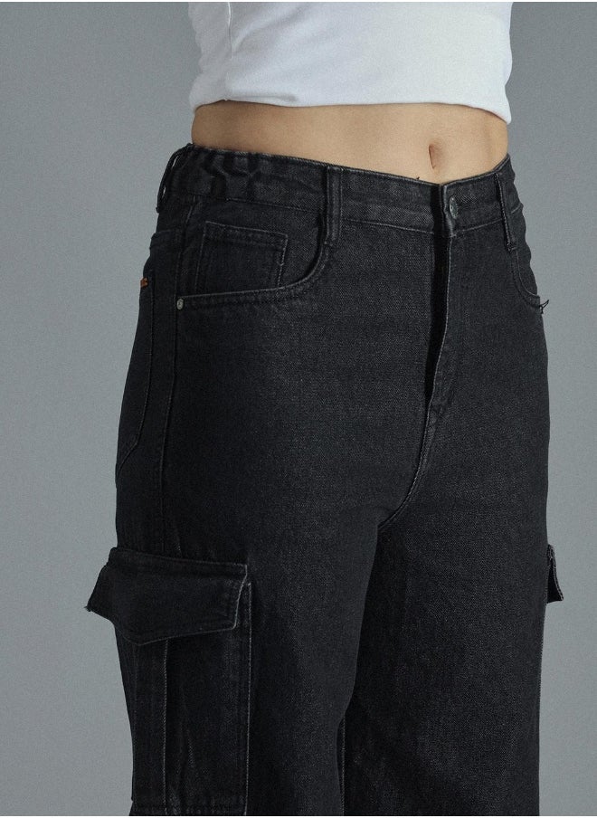 HIGH STAR - Women’s Baggy Black Jeans with Cargo Pocket – Retro and Functional - Image 1