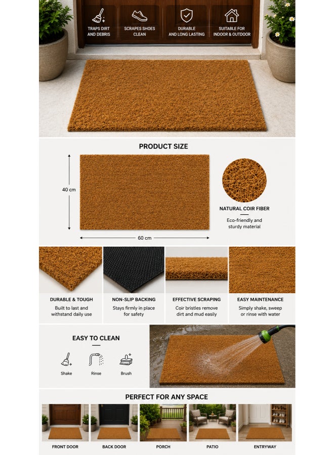 Home auraa Premium Doormat  40x60cm | Non Slip PVC Backed Natural Plain Coir Material | Indoor Outdoor Durable Entrance Doormats - Image 3