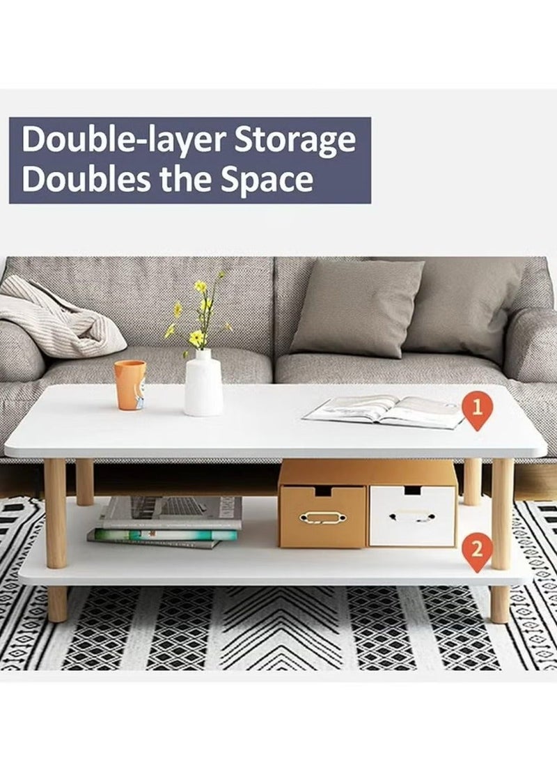 إكسبرت طاولة قهوة مستطيلة الشكل من طابقين ومساحة تخزين، طاولة جانبية بتصميم اسكندنافي بارجل خشبية متينة، طاولة قهوة سهلة التركيب لغرفة المعيشة وغرفة النوم والشرفة، متعدد الالوان - Image 5