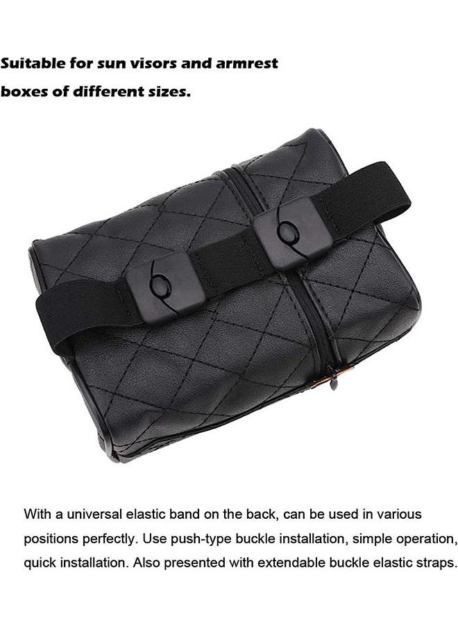 Generic Car Leather Tissue Holder Car Armrest Box Tissue Holder Luxury Black Leather for Car Back Seat Headrest Hanging Tissue Boxes Holder Case Multi-use Car Tissue Paper Holder  - Image 3