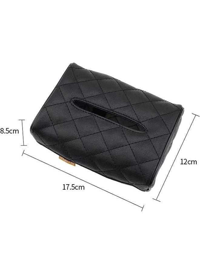 Generic Car Leather Tissue Holder Car Armrest Box Tissue Holder Luxury Black Leather for Car Back Seat Headrest Hanging Tissue Boxes Holder Case Multi-use Car Tissue Paper Holder  - Image 2