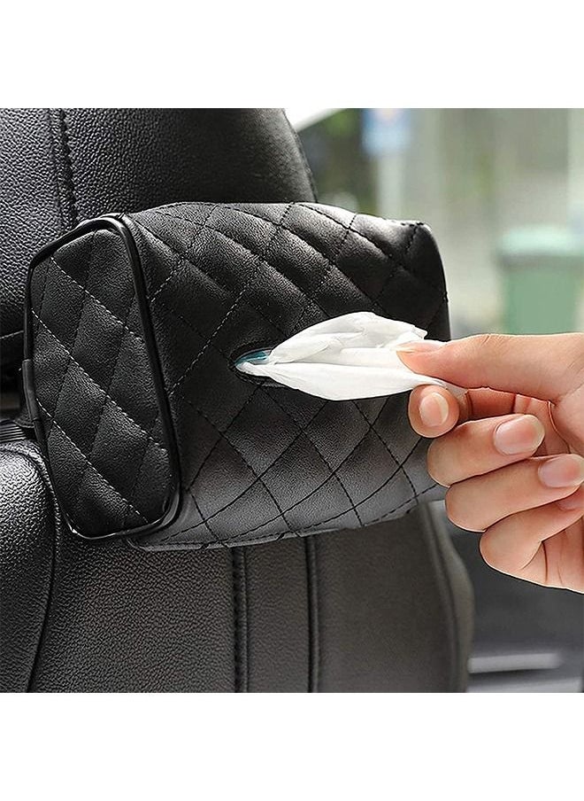 Generic Car Leather Tissue Holder Car Armrest Box Tissue Holder Luxury Black Leather for Car Back Seat Headrest Hanging Tissue Boxes Holder Case Multi-use Car Tissue Paper Holder  - Image 1