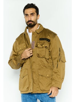 Men Plain Jacket Shirt, Khaki