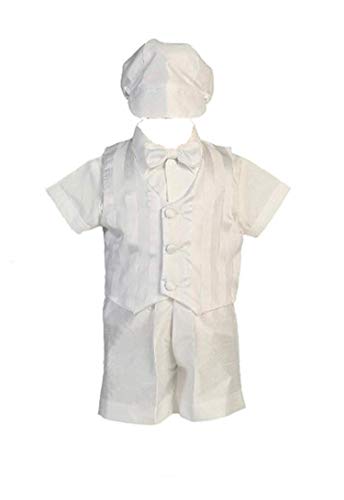 Swea Pea & Lilli Boy Shantung Striped Organza Vest and Shorts with Matching Hat Christening - Image 3