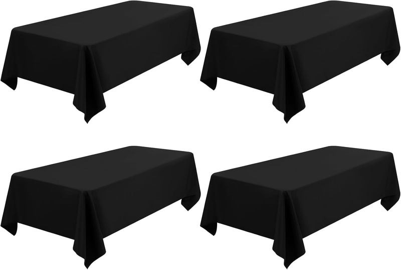 FXKS 4 Pack Rectangle Tablecloth 60 x 102 inch Black Polyester Table Cloth for 6 Feet Tables,Washable Fabric Stain and Wrinkle Resistant Table Cover Table Clothes for Wedding Parties Banquet Kitchen - Image 1