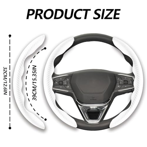 Lunwag 2pcs Universal Fit Carbon Fiber Steering Wheel Cover, Anti-Skid Steering Wheel Cover/Segmented Steering Wheel Protector/Car Interior Accessories (White) - Image 2