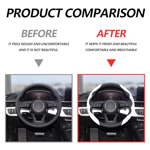 Lunwag 2pcs Universal Fit Carbon Fiber Steering Wheel Cover, Anti-Skid Steering Wheel Cover/Segmented Steering Wheel Protector/Car Interior Accessories (White) - Image 3