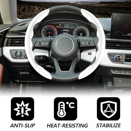 Lunwag 2pcs Universal Fit Carbon Fiber Steering Wheel Cover, Anti-Skid Steering Wheel Cover/Segmented Steering Wheel Protector/Car Interior Accessories (White) - Image 4