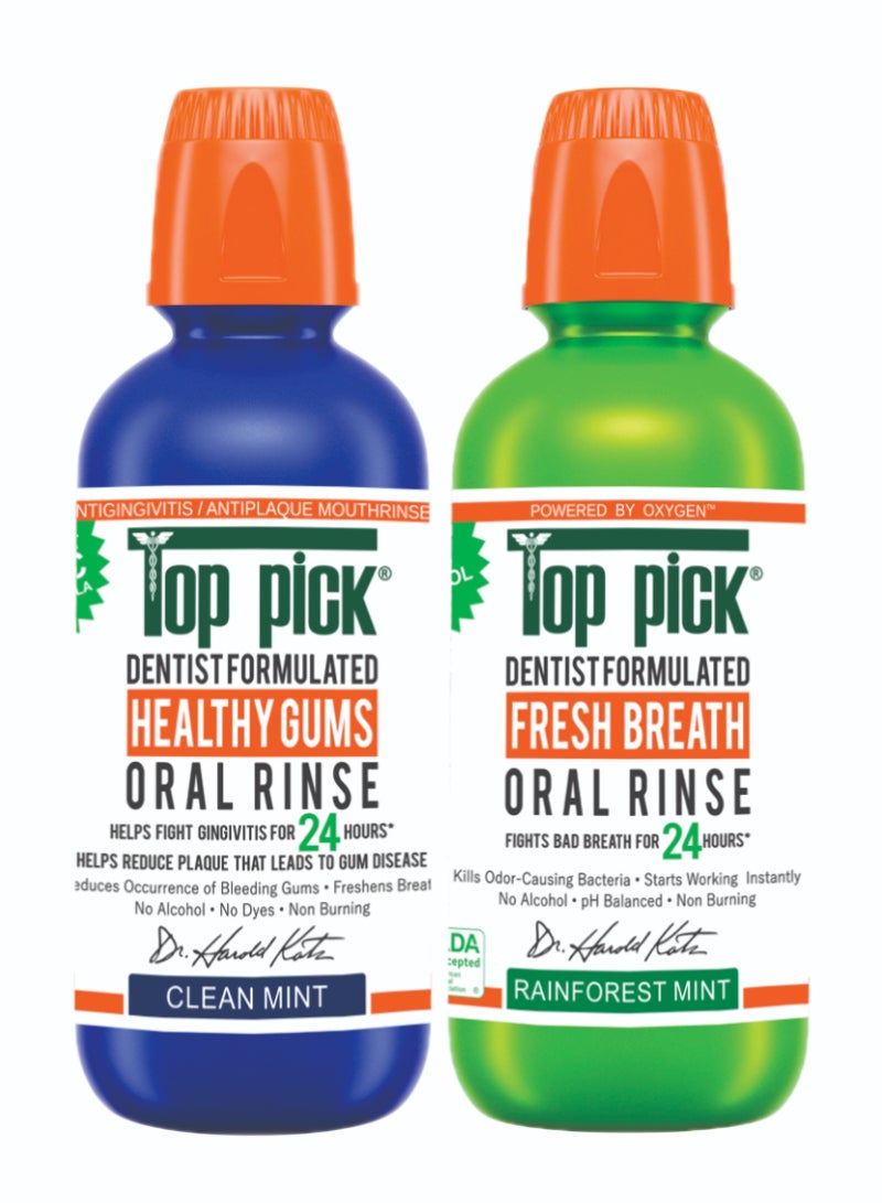 Top Pick Clean Mint Plus Rainforest Mint Healthy Gums Oral Rinse Invigorating Clean Mint, Single Pack for Refreshing Protection Combo Pack Of 2