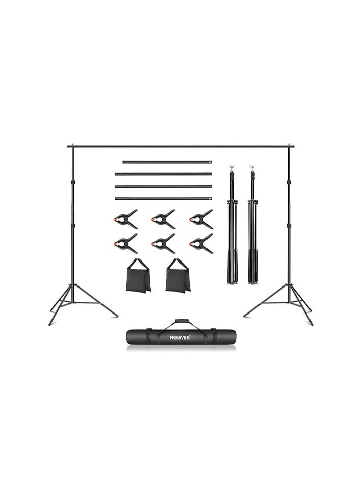 Neewer - Neewer Photo Studio Backdrop Support System, 10ft/3m Wide 6.6ft/2m High Adjustable Background Stand with 4 Crossbars, 6 Backdrop Clamps, 2 Sandbags, and Carrying Bag for Portrait & Studio Photography - Image 1