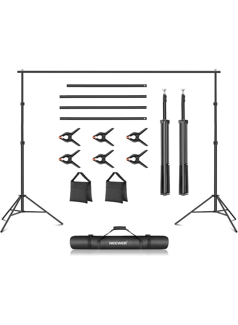 نيوير نظام دعم خلفية استوديو الصور من Neewer، حامل خلفية قابل للتعديل بعرض 10 أقدام/3 أمتار وارتفاع 6.6 أقدام/2 متر مع 4 قضبان عرضية و8 مشابك خلفية وحقيبتين رمل وحقيبة حمل للتصوير الفوتوغرافي للصور الشخصية والاستوديو - Image 1