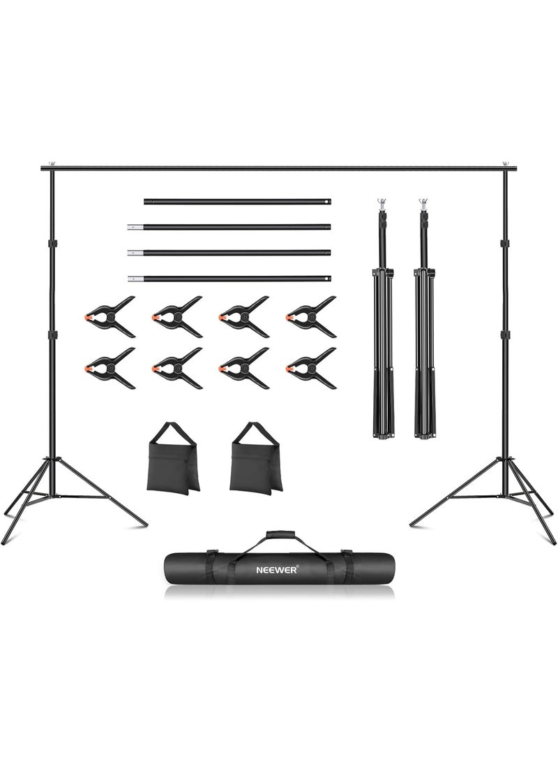 Neewer Photo Studio Backdrop Support System, 10ft/3m Wide 6.6ft/2m High Adjustable Background Stand with 4 Crossbars,8 Backdrop Clamps, 2 Sandbags, and Carrying Bag for Portrait & Studio Photography - Image 1