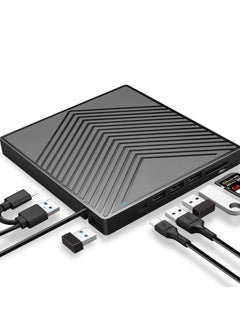 KASTWAVE External CD DVD Drive, Ultra Slim CD Burner USB 3.0 with 4 USB Ports and 2 TF/SD Card Slots, Optical Disk Drive for Laptop Mac, PC Windows 11/10/8/7 Linux OS  - Image 1