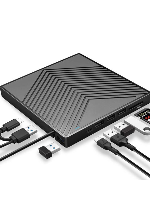 محرك أقراص DVD خارجي، ناسخ أقراص مضغوطة USB 3.0 فائق النحافة مزود بـ 4 منافذ USB وفتحتين لبطاقة TF/SD، محرك أقراص ضوئي لأجهزة الكمبيوتر المحمولة وأجهزة Mac وأجهزة الكمبيوتر الشخصية التي تعمل بنظام التشغيل Windows 11/10/8/7 Linux OS