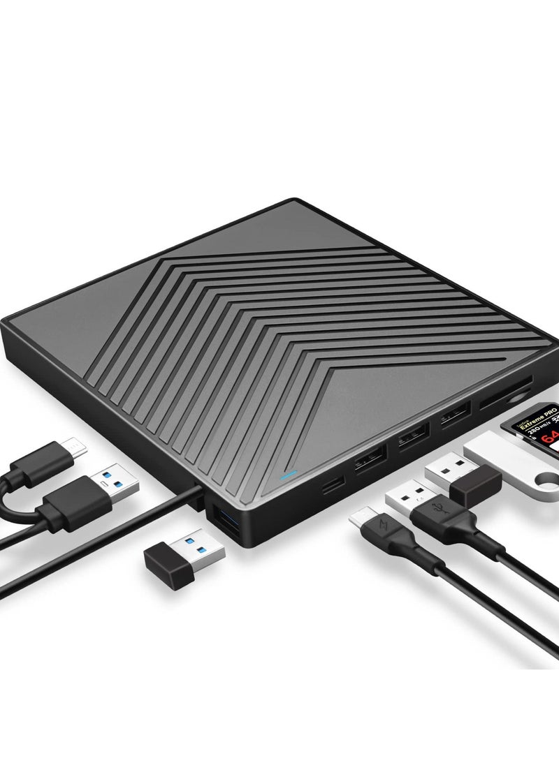 KASTWAVE - External CD DVD Drive, Ultra Slim CD Burner USB 3.0 with 4 USB Ports and 2 TF/SD Card Slots, Optical Disk Drive for Laptop Mac, PC Windows 11/10/8/7 Linux OS - Image 1