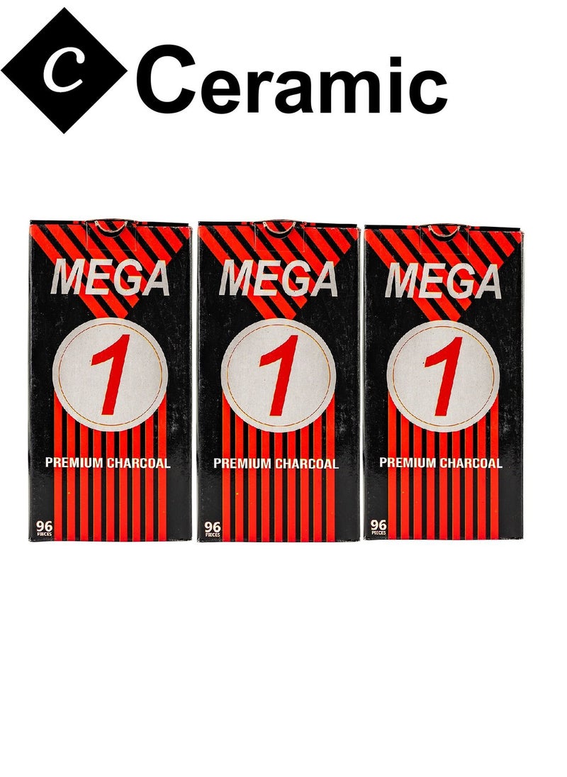 CERAMIC - Mega Charcoal Quick Ignite and Long Lasting 96 Pieces 3 Boxes Combo Pack - Image 1