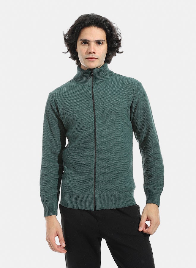 Andora Full Zipper Closure Self Pattern _ Olive - Image 1