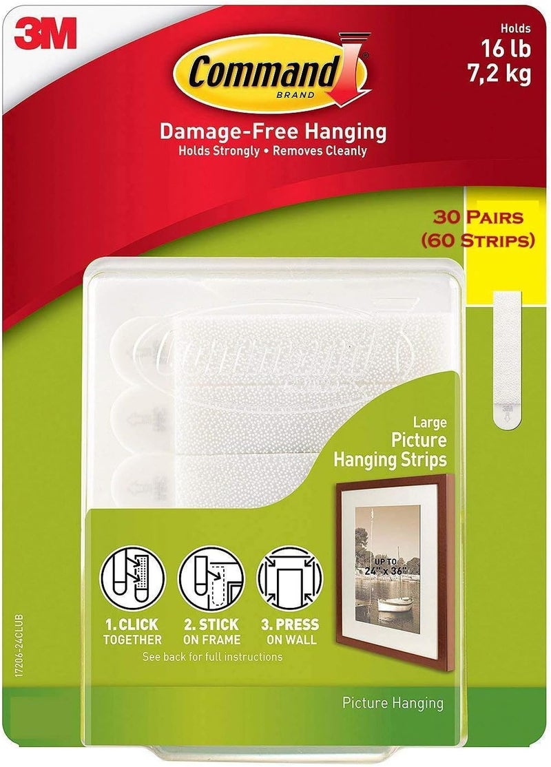 Large Picture and Frame Hanging Strips, 17206 (30 Pairs)